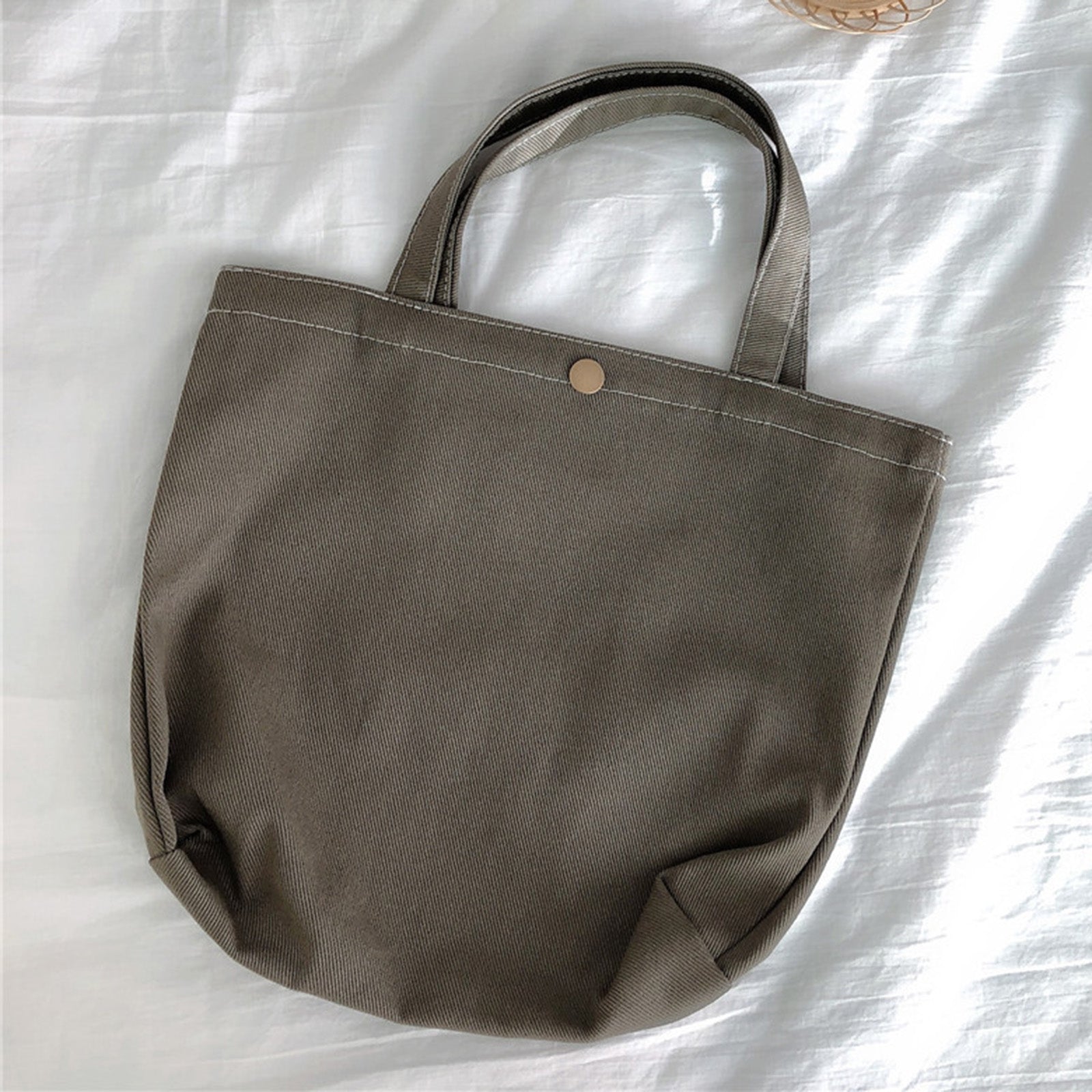 561 Solid Color Canvas Tote Bag Snap Button Small Handbag for Travel Shopping 561 Solid Color Canvas Tote Bag Snap Button Small Handbag for Travel Shopping